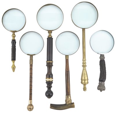 Lot 261 - Group of Six Magnifying Glasses Lengths 10 1/4...