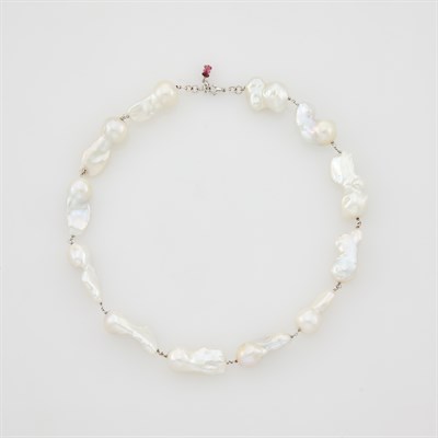 Lot 1278 - Baroque Freshwater Pearl and White Gold Necklace