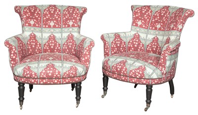 Lot 98 - Pair of Chintz-Upholstered Ebonized Wood...