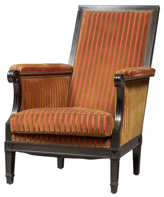 Lot 323 - Aubert Upholstered Ebonized Wood Armchair by...