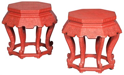 Lot 279 - Pair of Chinese Export Red Faux Cinnabar...