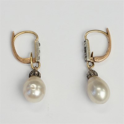 Lot 44 - Pair of Antique Natural Pearl and Diamond Pendant-Earrings