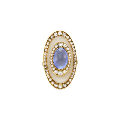 Lot 69 - Bulgari Gold, Cabochon Sapphire, Frosted Rock Crystal and Diamond Ring, France