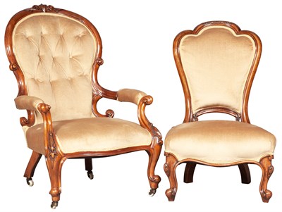 Lot 1044 - Two Rococo Revival Walnut Parlor Chairs...