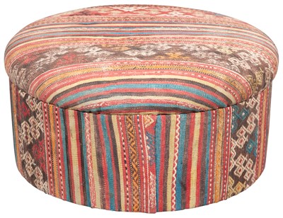 Lot 116 - Kilim-Upholstered Circular Ottoman Height 16...