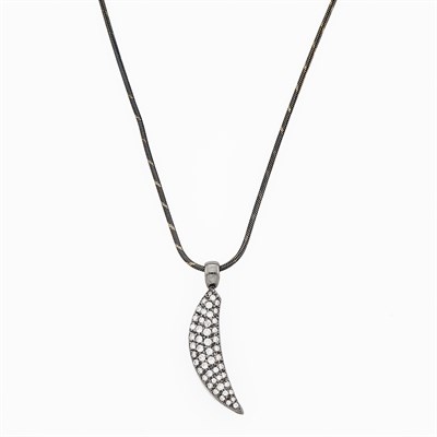 Lot 1109 - Blackened Gold and Diamond Banana Pendant with Blackened Silver Chain Necklace