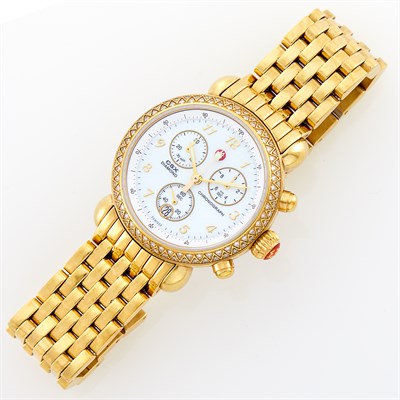 Lot 168 - Michele Gilt Stainless Steel, Mother-of-Pearl and Diamond 'CSX' Chronograph Wristwatch