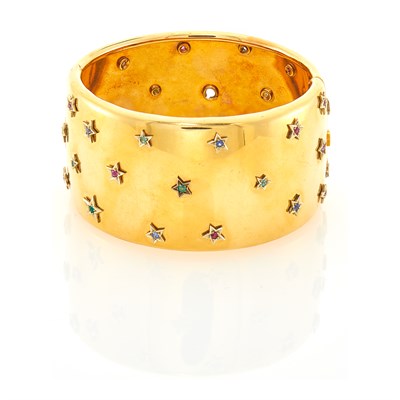 Lot 1282 - Wide Gold and Gem-Set Cuff Bracelet