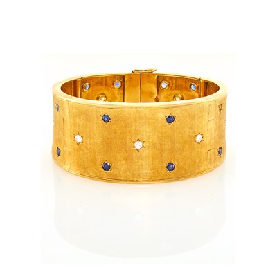 Lot 1169 - Gold, Sapphire and Diamond Cuff Bracelet