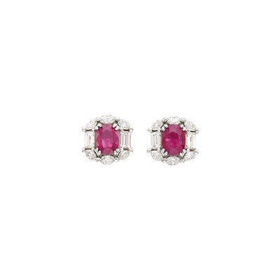 Lot 31 - Pair of White Gold, Ruby and Diamond Earrings