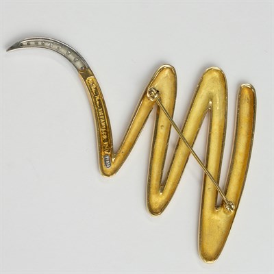 Lot 5 - Tiffany & Co., Paloma Picasso Gold, Platinum and Diamond 'Zig Zag Scribble' Brooch