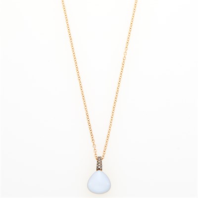 Lot 209 - Bucherer Two-Color Gold, Chalcedony and Colored Diamond Pendant and Rose Gold Chain Necklace