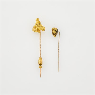 Lot 1258 - Two Gold, Low Karat Gold and High Karat Gold Nugget Stickpins