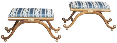 Lot 354 - Pair of Regency Style Beechwood Stools After a...