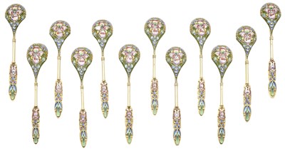 Lot 135 - Set of Twelve Russian Silver-Gilt and...