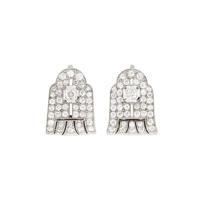 Lot 48 - Monture Boucheron Pair of Platinum and Diamond Earrings