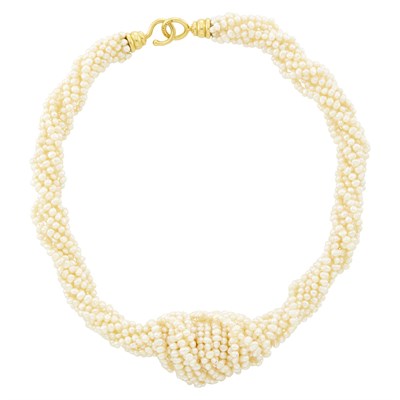 Lot 83 - Tiffany & Co., Paloma Picasso Multistrand Freshwater Pearl Knotted Torsade Necklace with Gold Clasp