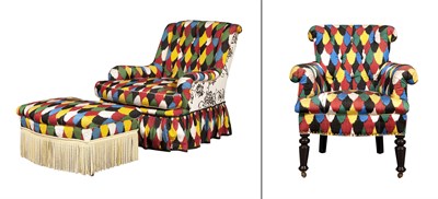 Lot 249 - Two Button-Tufted Upholstered Armchairs and an...