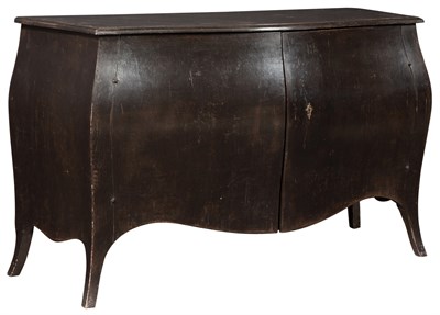 Lot 231 - George III Style Black-Painted Bombé Commode...