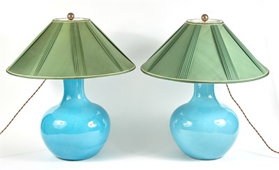 Lot 236 - Pair of Chinese Turquoise Glazed Ceramic Lamps...