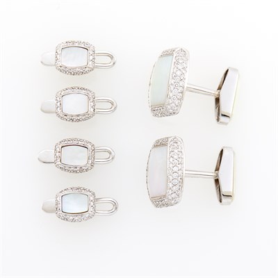 Lot 178 - White Gold, Mother-of-Pearl and Diamond Dress Set