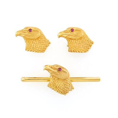 Lot 1179 - Pair of Gold Eagle Cufflinks and Tie Bar