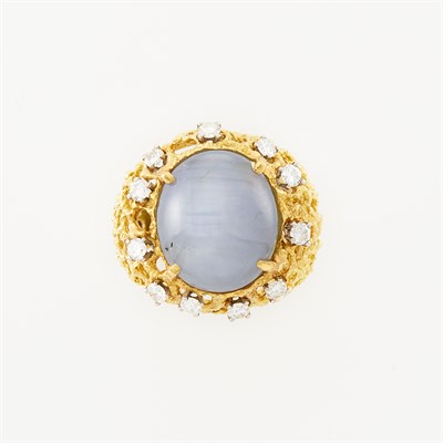 Lot 1063 - Two-Color Gold, Gray Star Sapphire and Diamond Ring