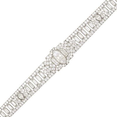 Lot 53 - Platinum, Diamond and Simulated Diamond Bracelet
