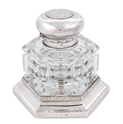 Lot 76 - Fabergé Silver Mounted Cut Glass Inkwell on...