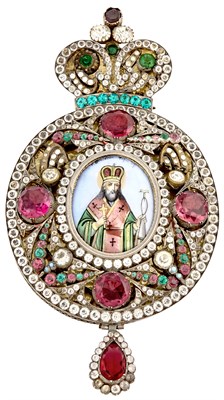 Lot 128 - Russian Paste-Set Parcel-Gilt Silver Panagia...