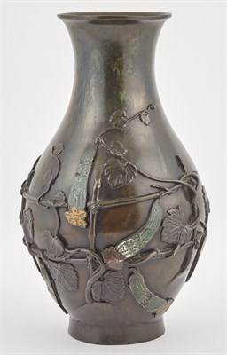 Lot 187 - A Japanese Patinated Bronze and Champleve...