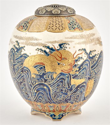 Lot 174 - A Large Japanese Satsuma Earthenware Koro and...