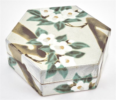 Lot 159 - A Japanese Glazed Earthenware Hexagonal Box...