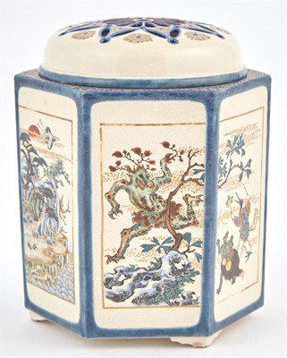 Lot 150 - A Japanese Satsuma Earthenware Hexagonal Koro...