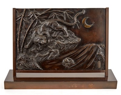 Lot 145 - A Japanese Patinated Bronze Plaque Signed...