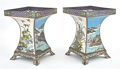 Lot 105 - A Pair of Japanese Cloisonné Square-Form Vases...