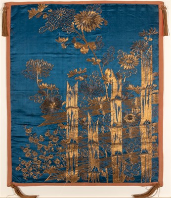 Lot 134 - A Japanese Gold Thread Embroidered Silk Panel...