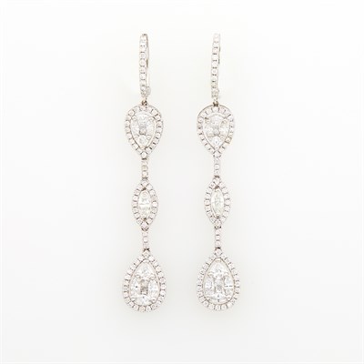 Lot 104 - Pair of White Gold and Diamond Pendant-Earrings