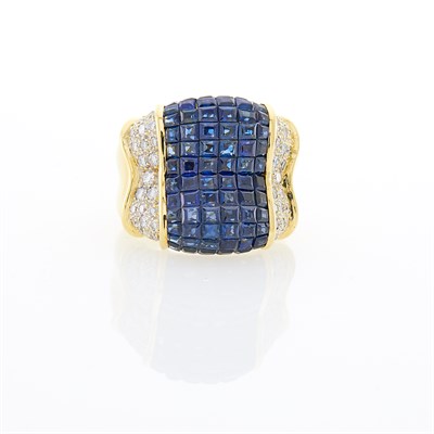 Lot 189 - Gold, Invisibly-Set Sapphire and Diamond Ring