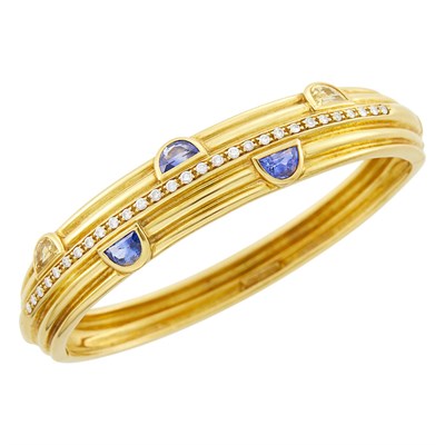 Lot 92 - Gold, Diamond, Sapphire and Yellow Sapphire Bangle Bracelet