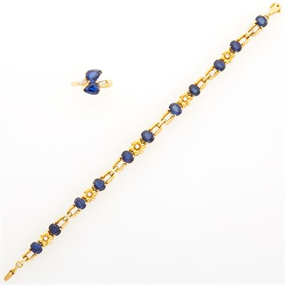 Lot 194 - Gold, Sapphire and Diamond Bypass Ring and Bracelet