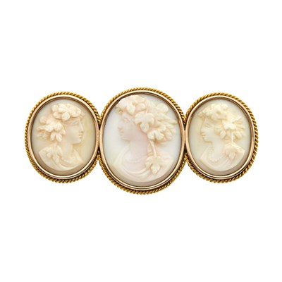 Lot 127 - Gold-Mounted Shell Triple Cameo With three...