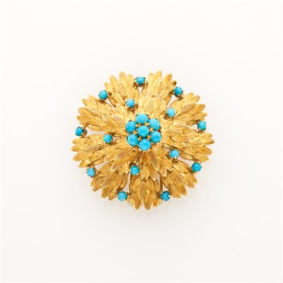Lot 9 - Cartier Gold and Turquoise Clip-Brooch