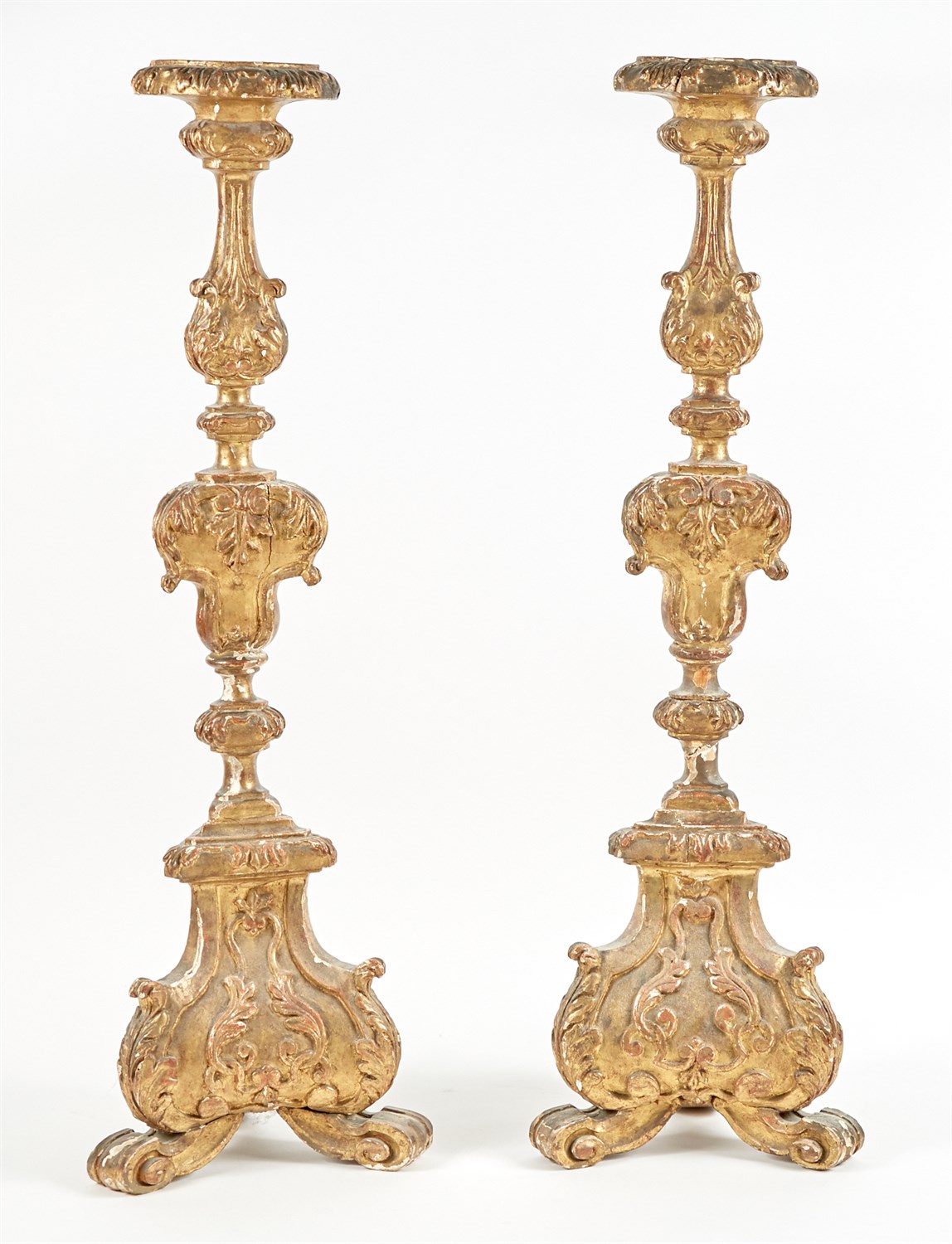 Lot 200 - Pair of Italian Baroque Style Giltwood Pricket...