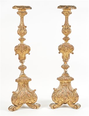 Lot 200 - Pair of Italian Baroque Style Giltwood Pricket...