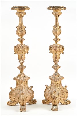 Lot 200 - Pair of Italian Baroque Style Giltwood Pricket...