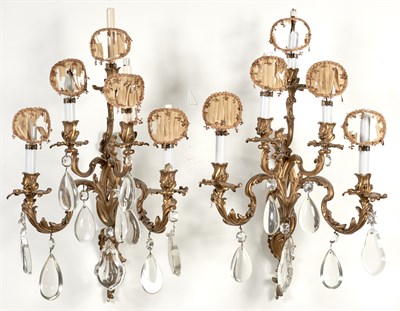 Lot 204 - Pair of Louis XV Style Gilt-Metal Five-Light...