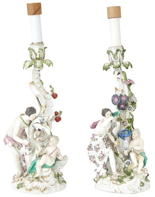 Lot 206 - Assembled Pair of Meissen Porcelain Figural...