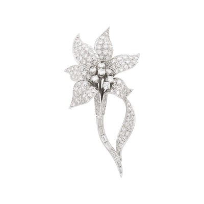 Lot 191 - Platinum and Diamond Flower Brooch