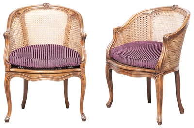 Lot 247 - Pair of Louis XV Style Caned Beechwood Bergère...
